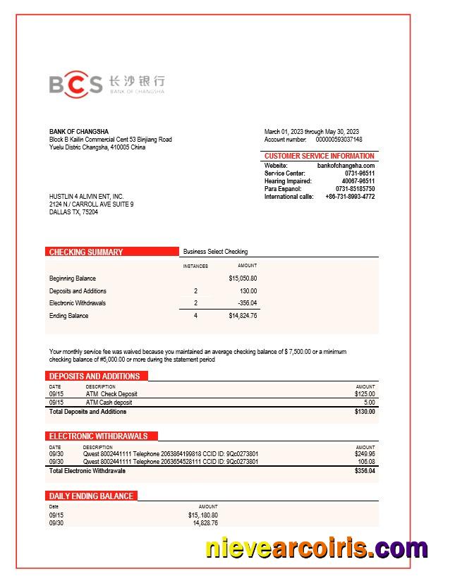 Bank of Changsha enterprise statement